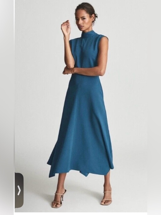 Reiss Dresses & Skirts - Reiss Livvy Sleeveless Teal Midi Dress with High Neck